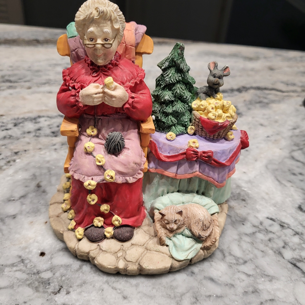 Festive Grandma Figurine Stringing Popcorn